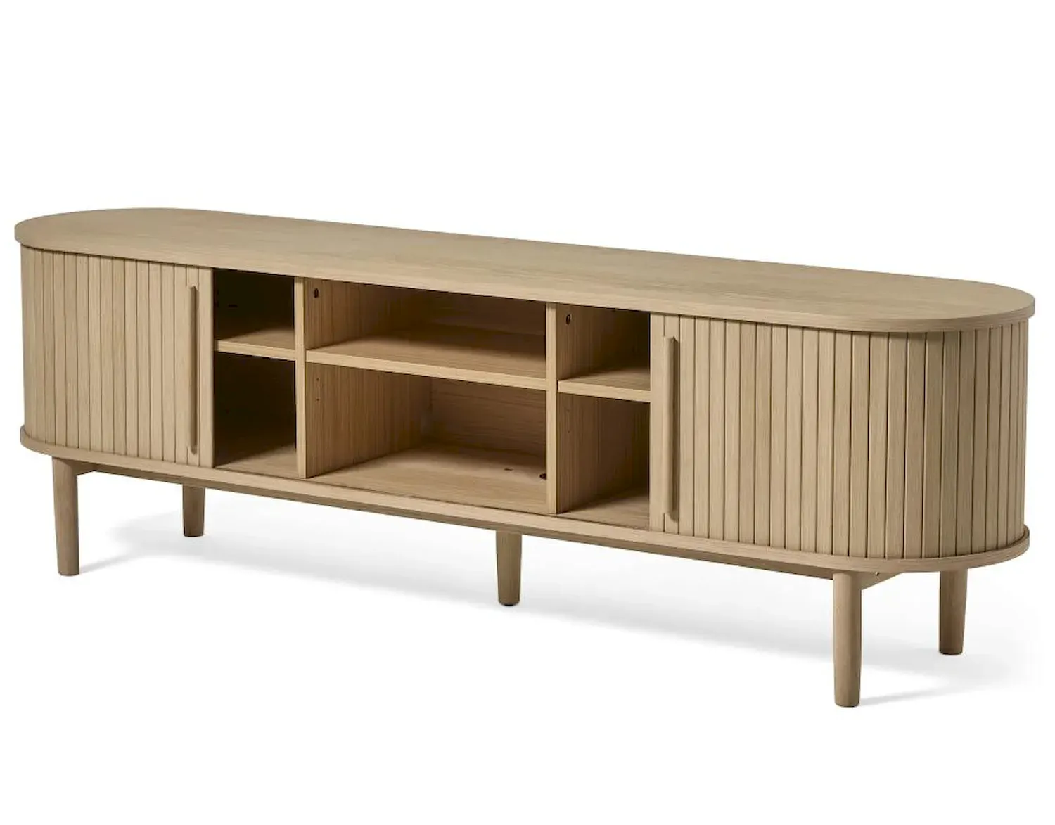 Szafka RTV 2-drzwiowa META 180 cm z lamelami dąb biały - UN_50692560