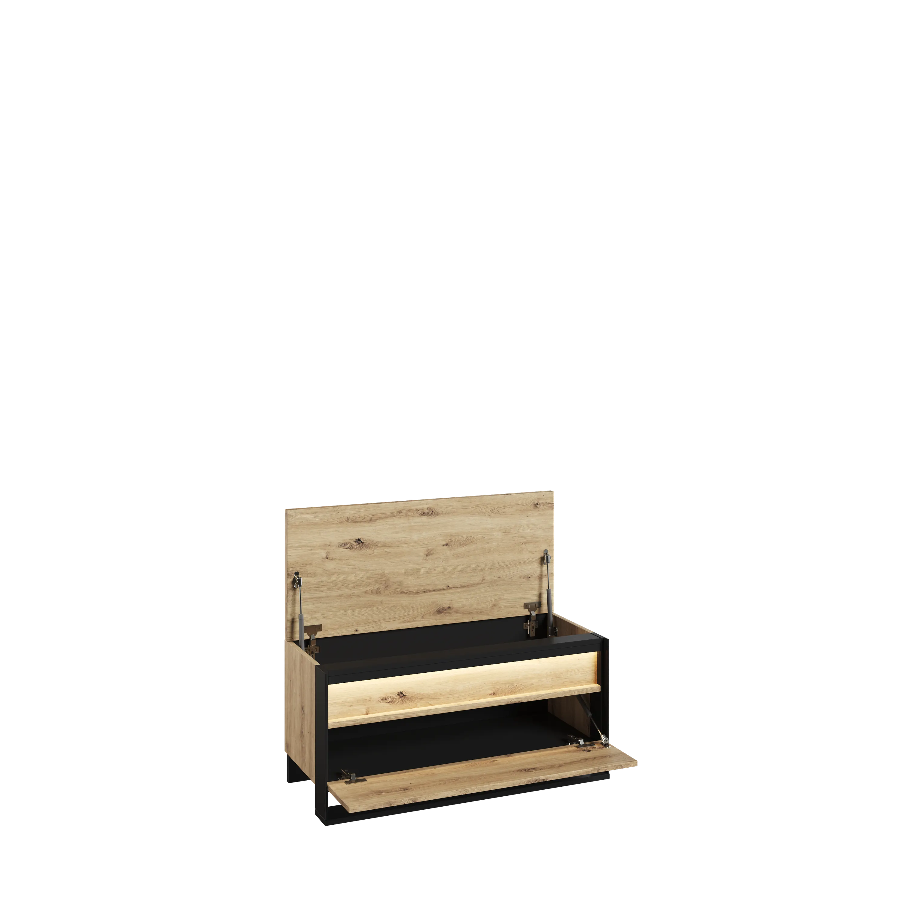 Szafka na buty z unoszonym siedziskiem LED Quant QG-03 dąb artisan/czarna - QG3DAC
