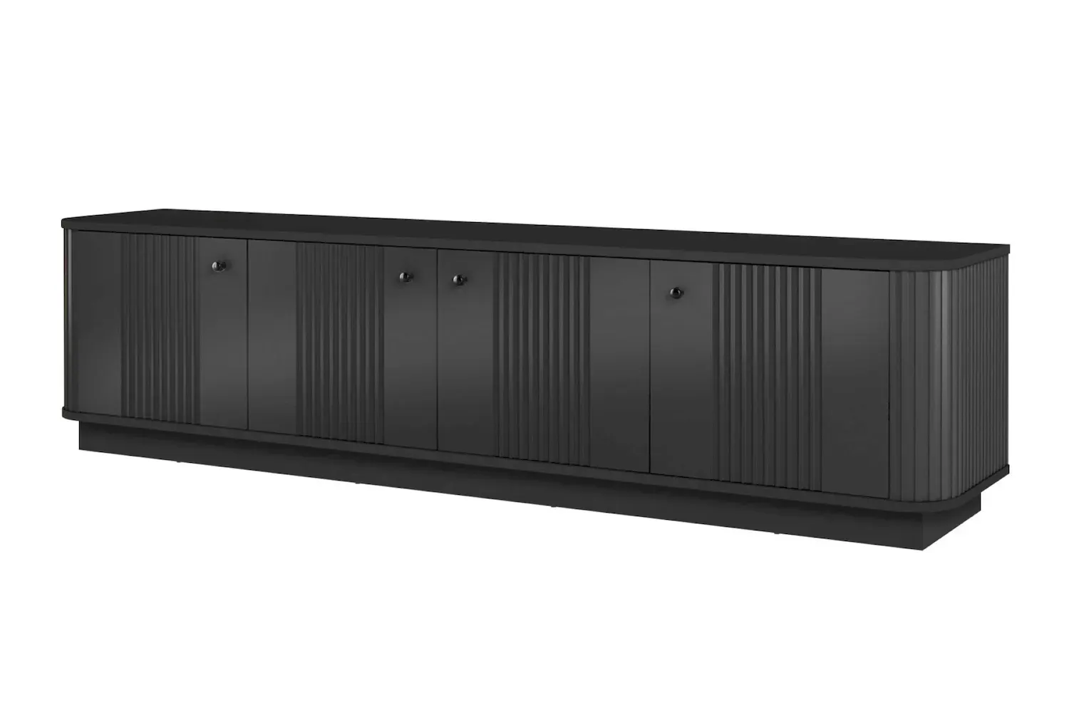 Szafka RTV 4-drzwiowa VESPER ryflowany front - czarny czarne uchwyty cokół