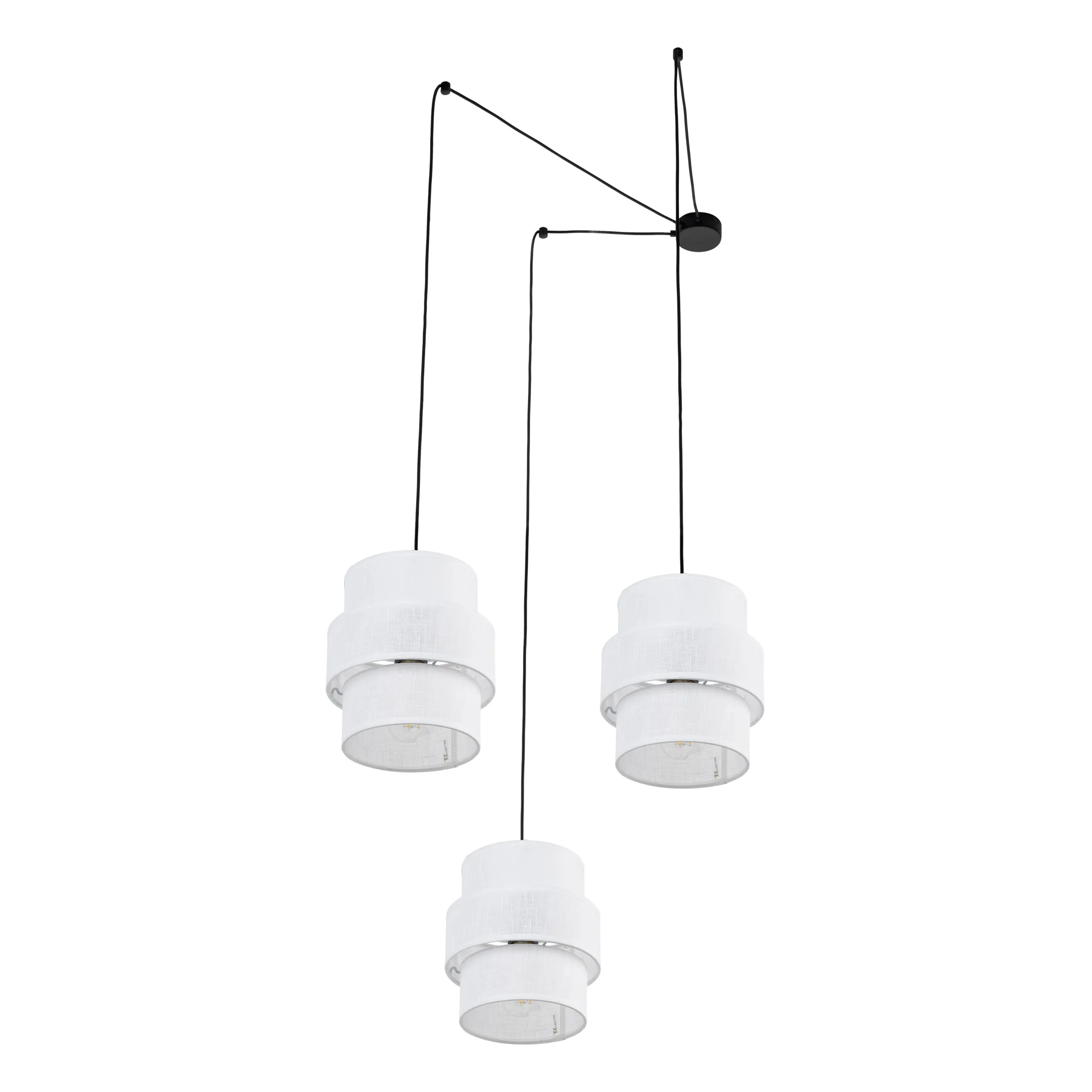 Lampa wisząca CALISTO czarna z białymi kloszami z tkaniny podwieszona dodatkowo 150cm - TK_5975