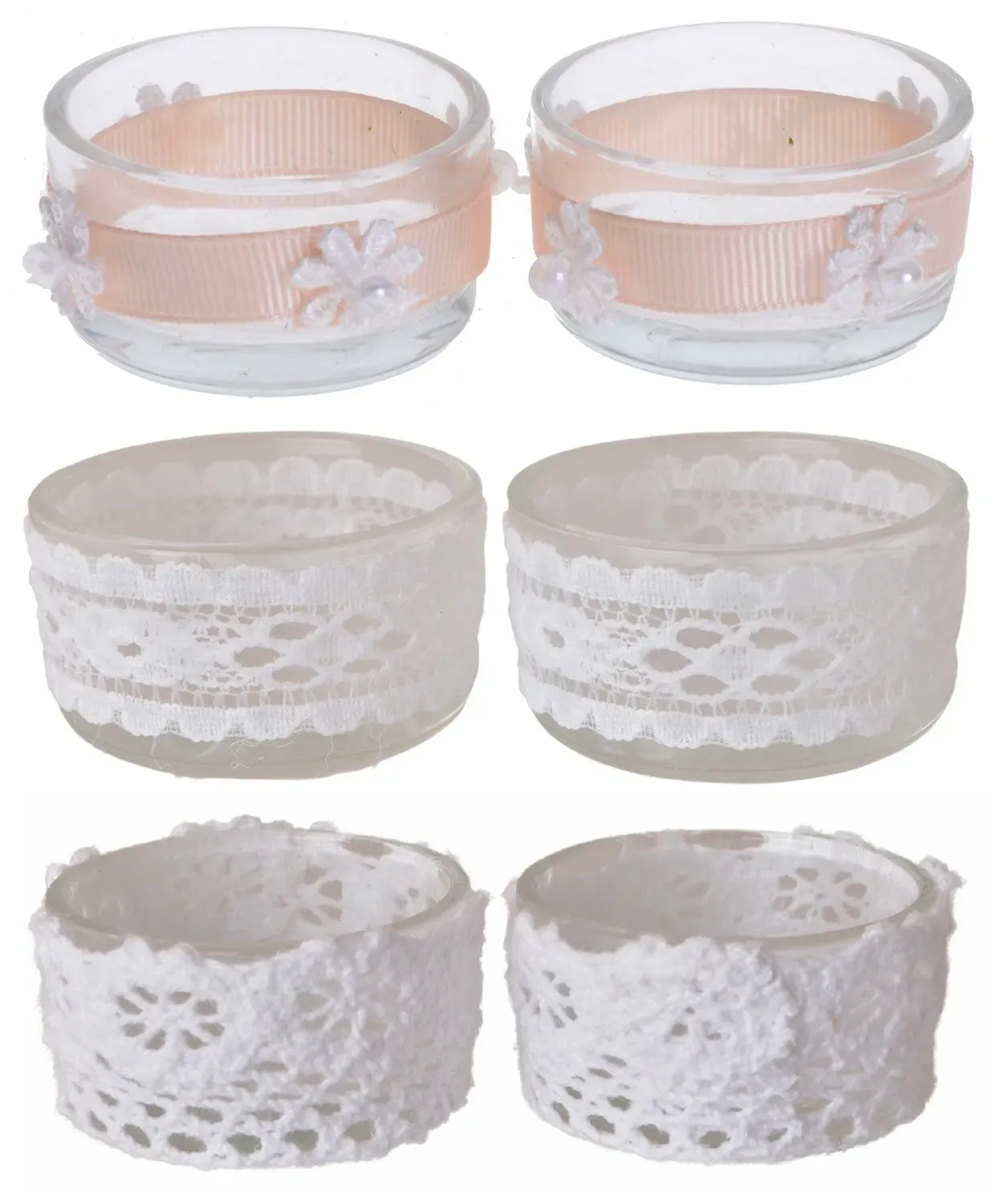 Komplet 2 świeczników szklanych MINI 3 wzory 2478 transparentny biały