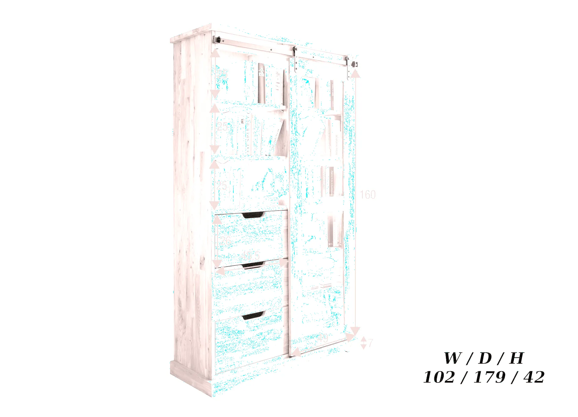 Witryna dębowa z przeszkleniem TIDY 102x179 z 3 szufladami, dąb olejowany - GK_1034240201