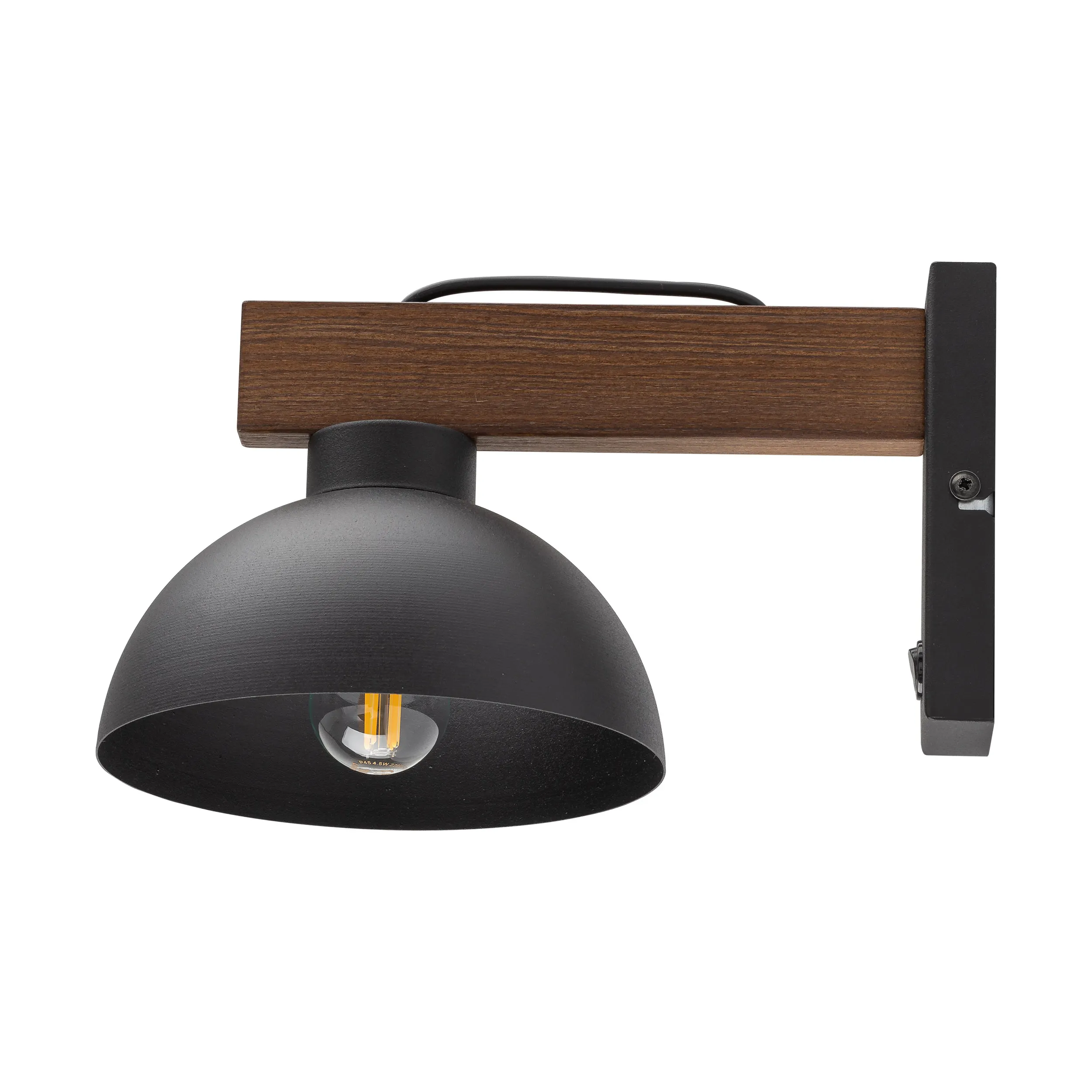 Kinkiet OSLO czarny na drewnianym ramieniu z ciemnego orzecha z włącznikiem 28x18x16cm - TK_4963