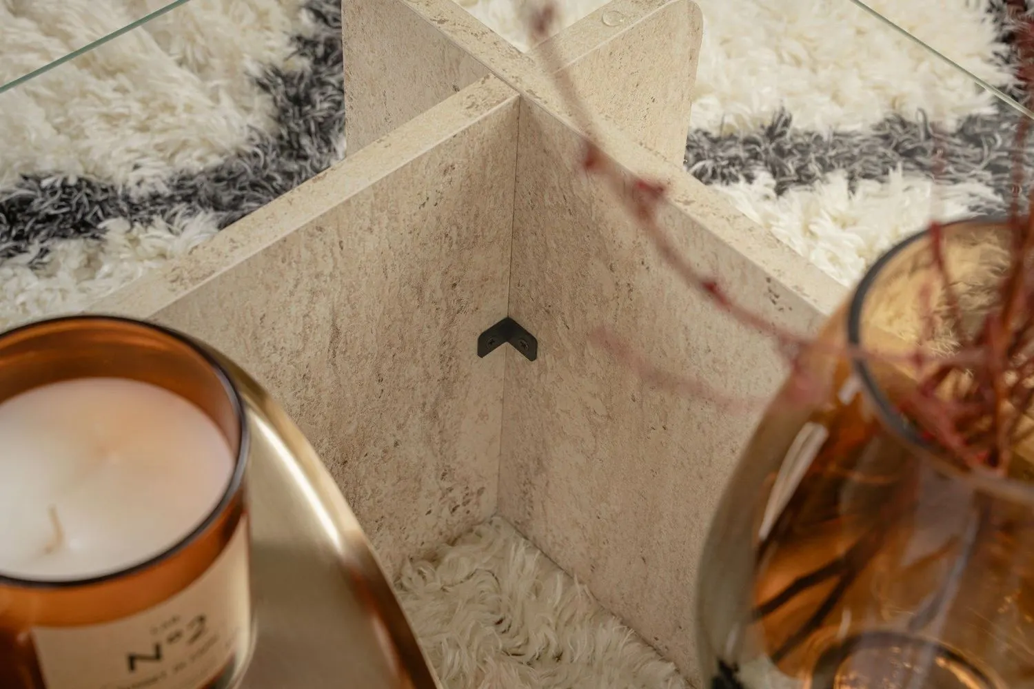 Stolik kawowy FLAVIO 65x105 cm trawertynowy transpatentny - ASI_353NRD1110