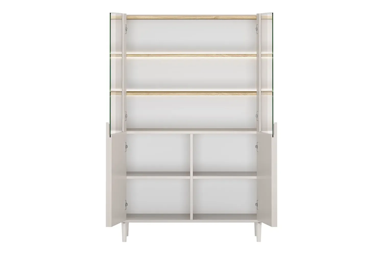 Witryna 2-drzwiowa AMILIO 100 oświetlenie LED - cashmere dąb olejowany uchwyty cashmere nogi cashmere - B_169211