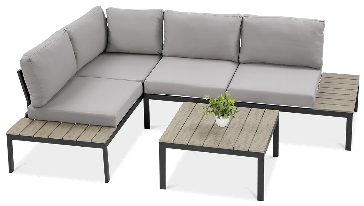 Narożnik ogrodowy modułowy ze stolikiem FREEMONT stalowy jasnoszary - FG001496