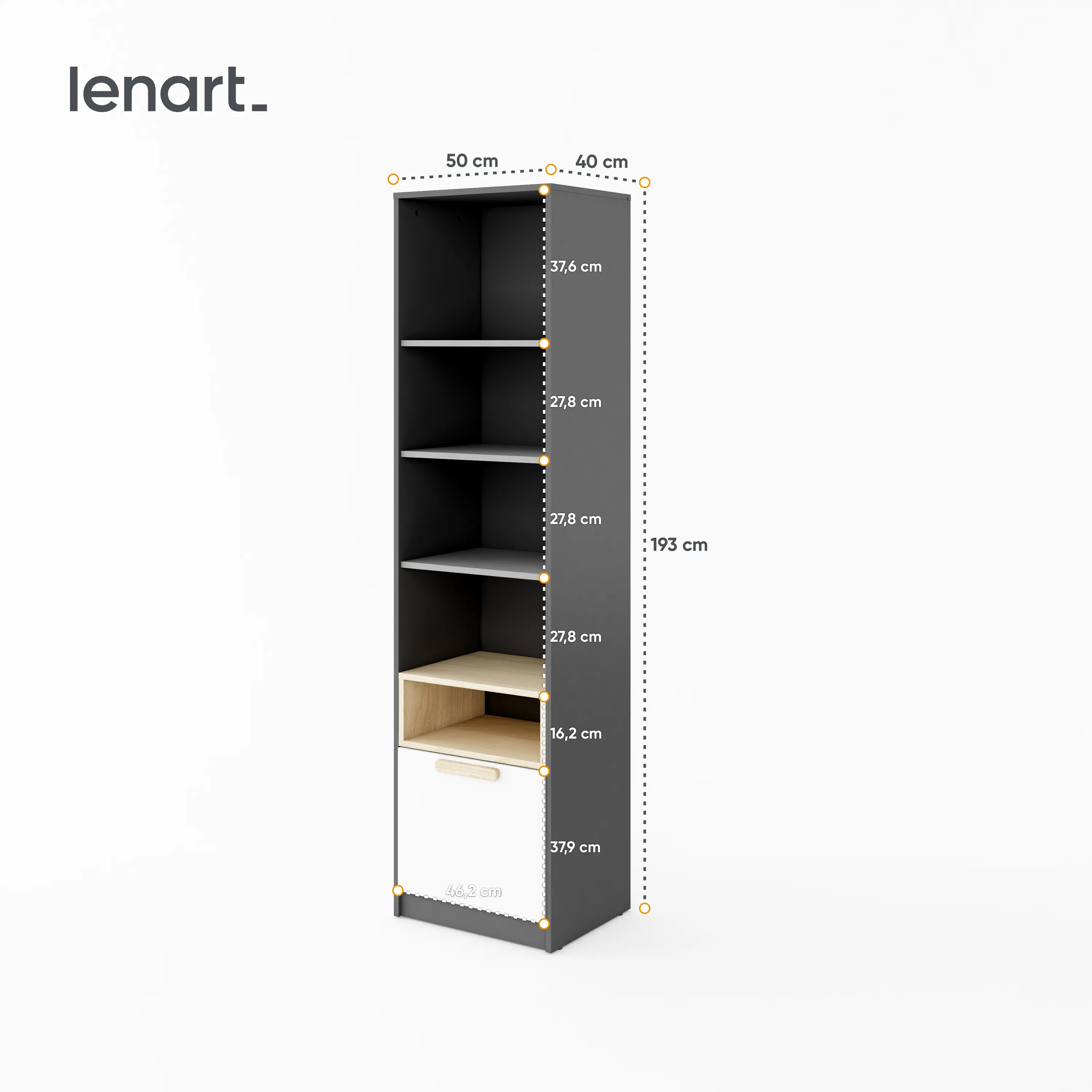 Regał Pok PO-04 50cm grafit/dąb lindberg/szary jasny