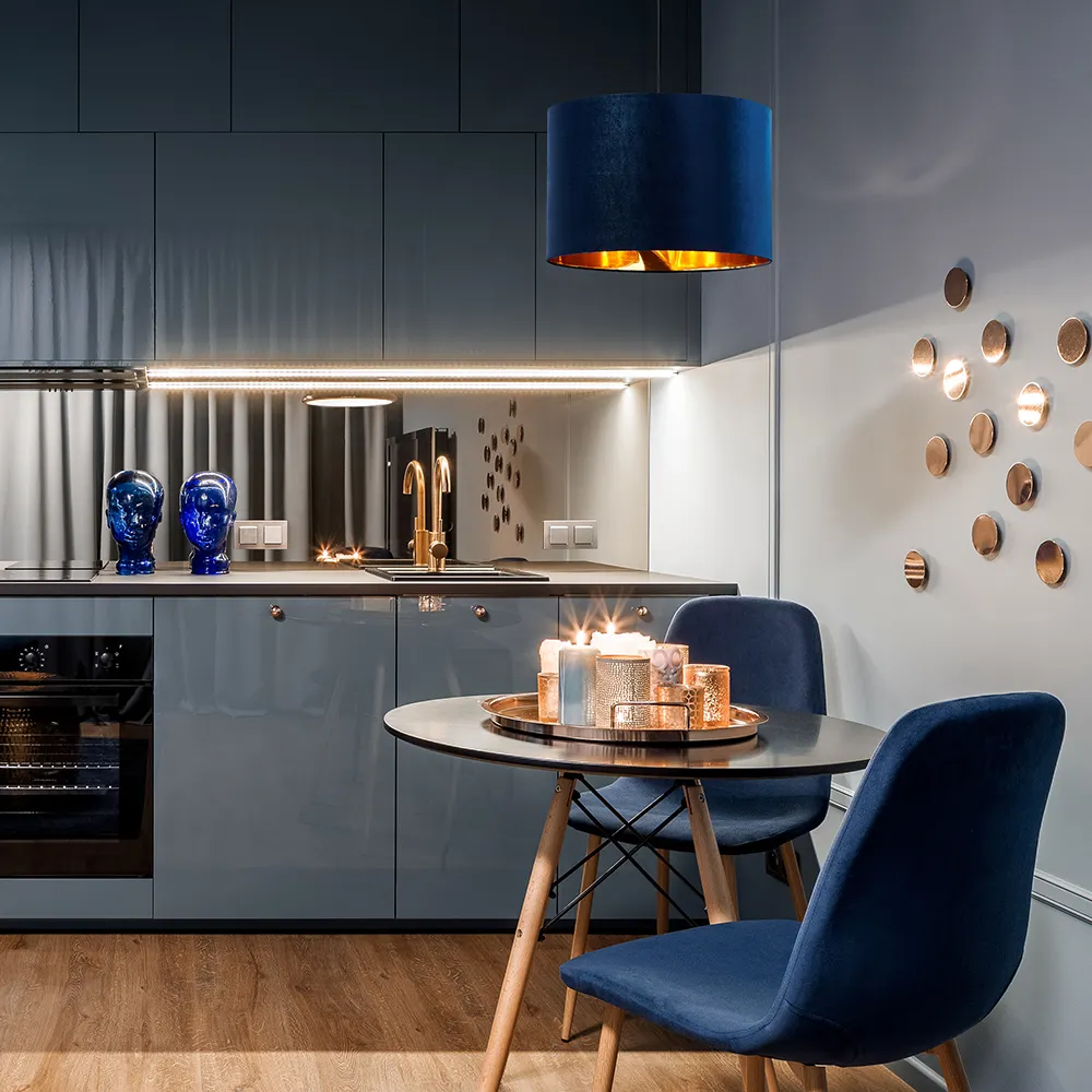 Lampa wisząca TERCINO czarna niebieski klosz złoty wewnątrz 170x38cm - TK_6172