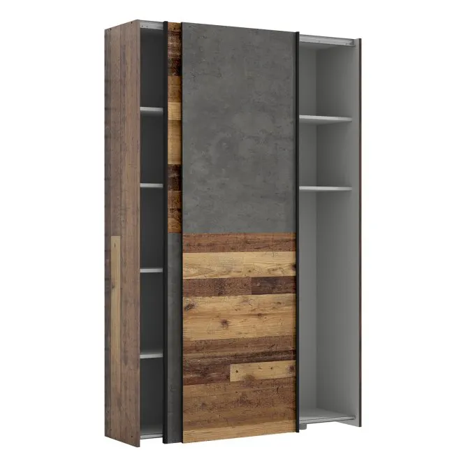 Szafa 2-drzwiowa OZZULA drzwi przesuwne 120cm old wood vintage beton - OZLS722X7-C754