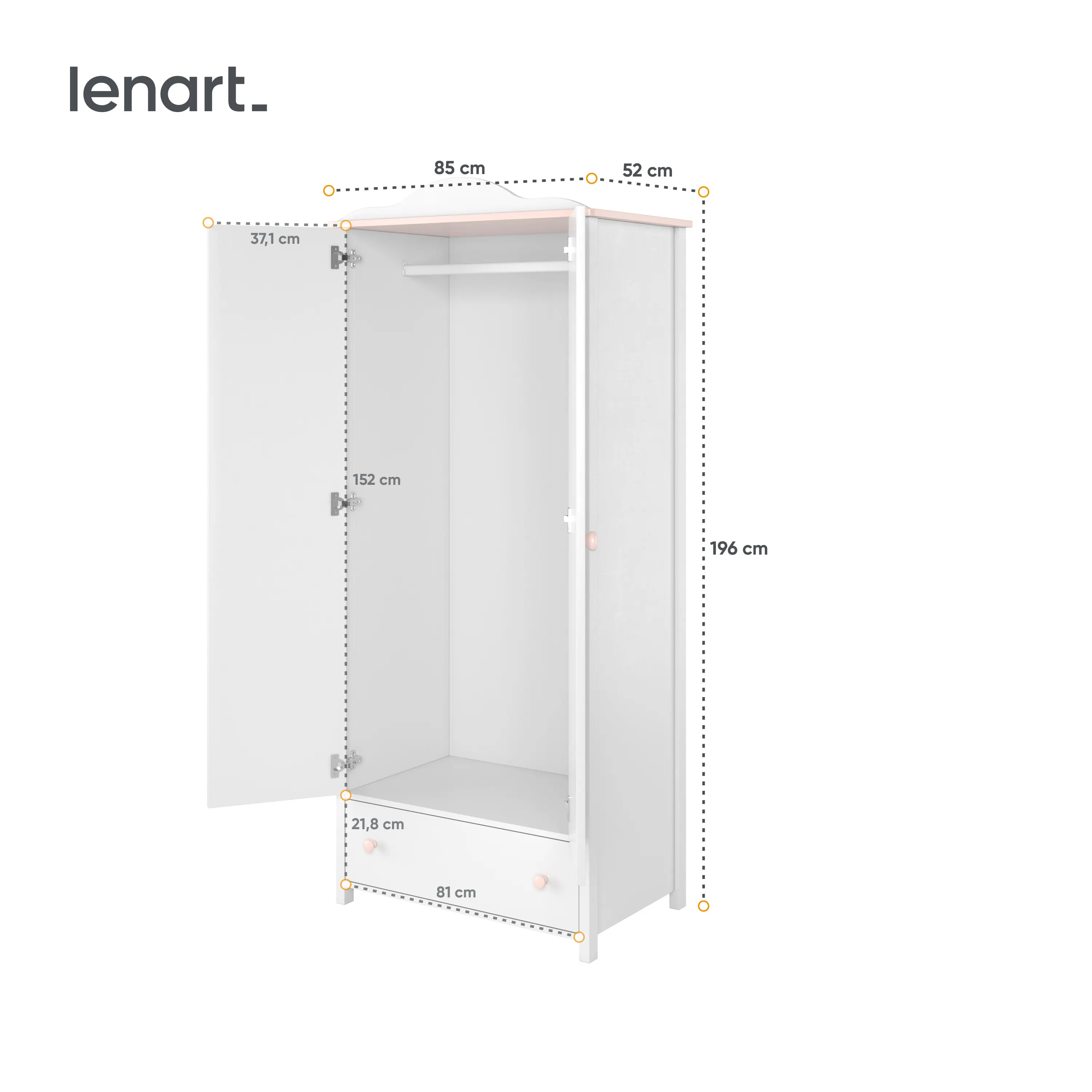 Szafa 2-drzwiowa LUNA LN-01 biało-różowa - LN1BR