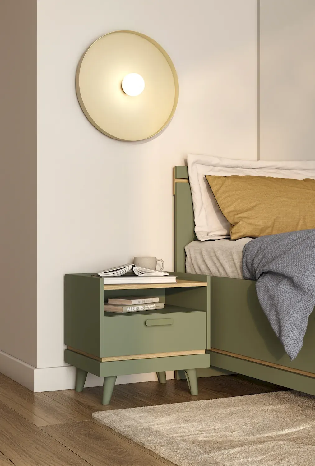 Szafka nocna z 1 szufladą SCAND 22 zielony-dąb olejowany - 24GDOH22