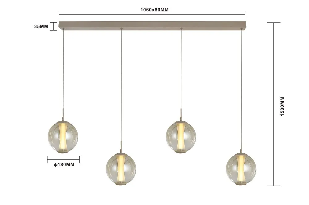 wisząca lampa, lampa sufitowa, kule szklane, cztery żarówki, minimalistyczny design