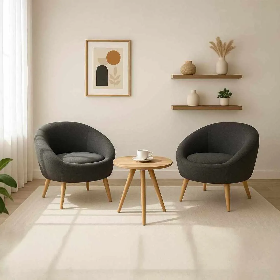 image sofa set, armchairs, coffee table, mid-century, home decor
