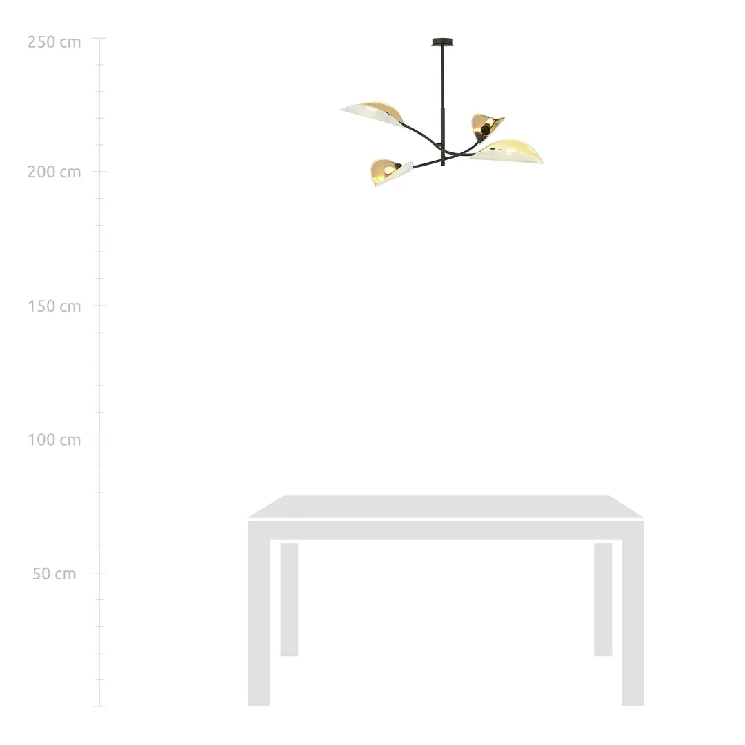 lampa wisząca, kryształowa lampa, lampy sufitowe, metalowa konstrukcja, złote płatki