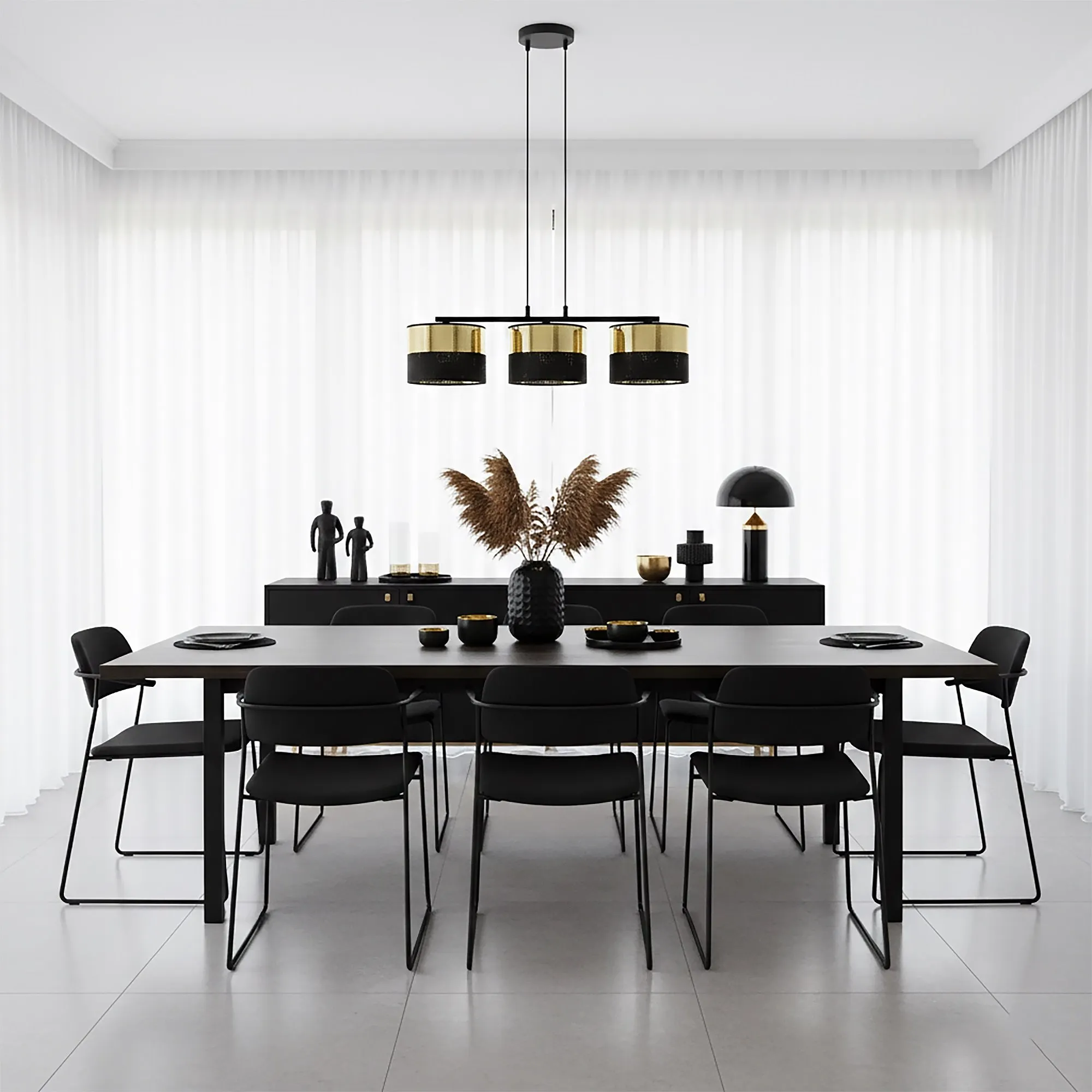 Lampa wisząca LUX 3 BL GOLD z abażurem czarna złota - 1649/3