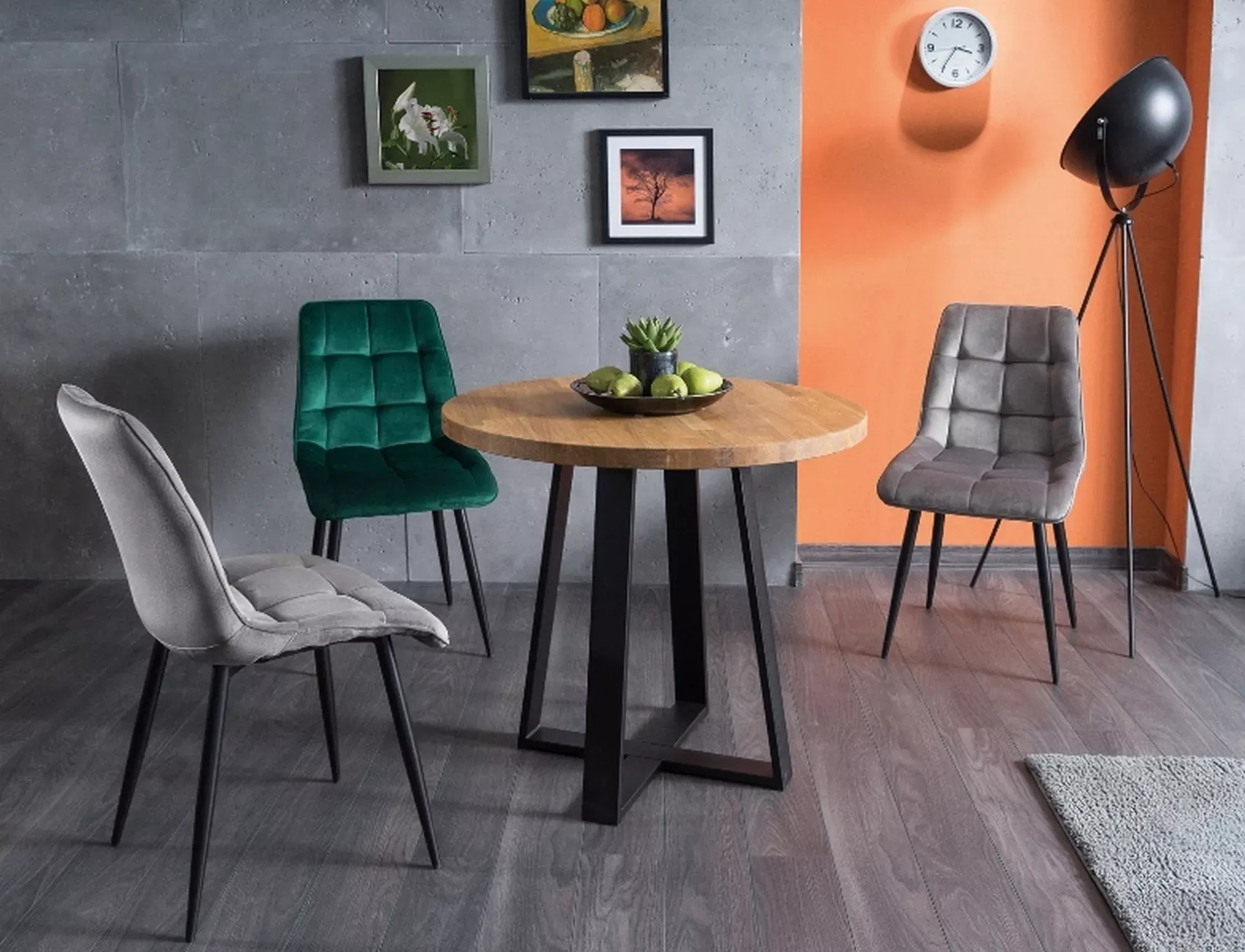 Krzesło tapicerowane CHIC VELVET Bluvel 14 pikowane szare czarne nogi
