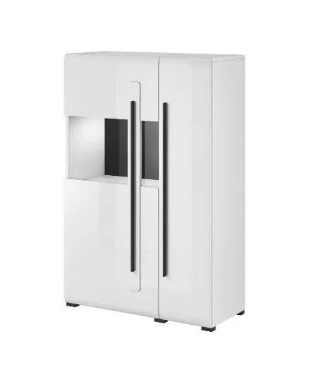 Komoda wysoka z witryną 2-drzwiowa TULSA 42 biała czarna 136x90x39cm Komoda wysoka z witryną 2-drzwiowa TULSA 42 biała czarna 136x90x39cm