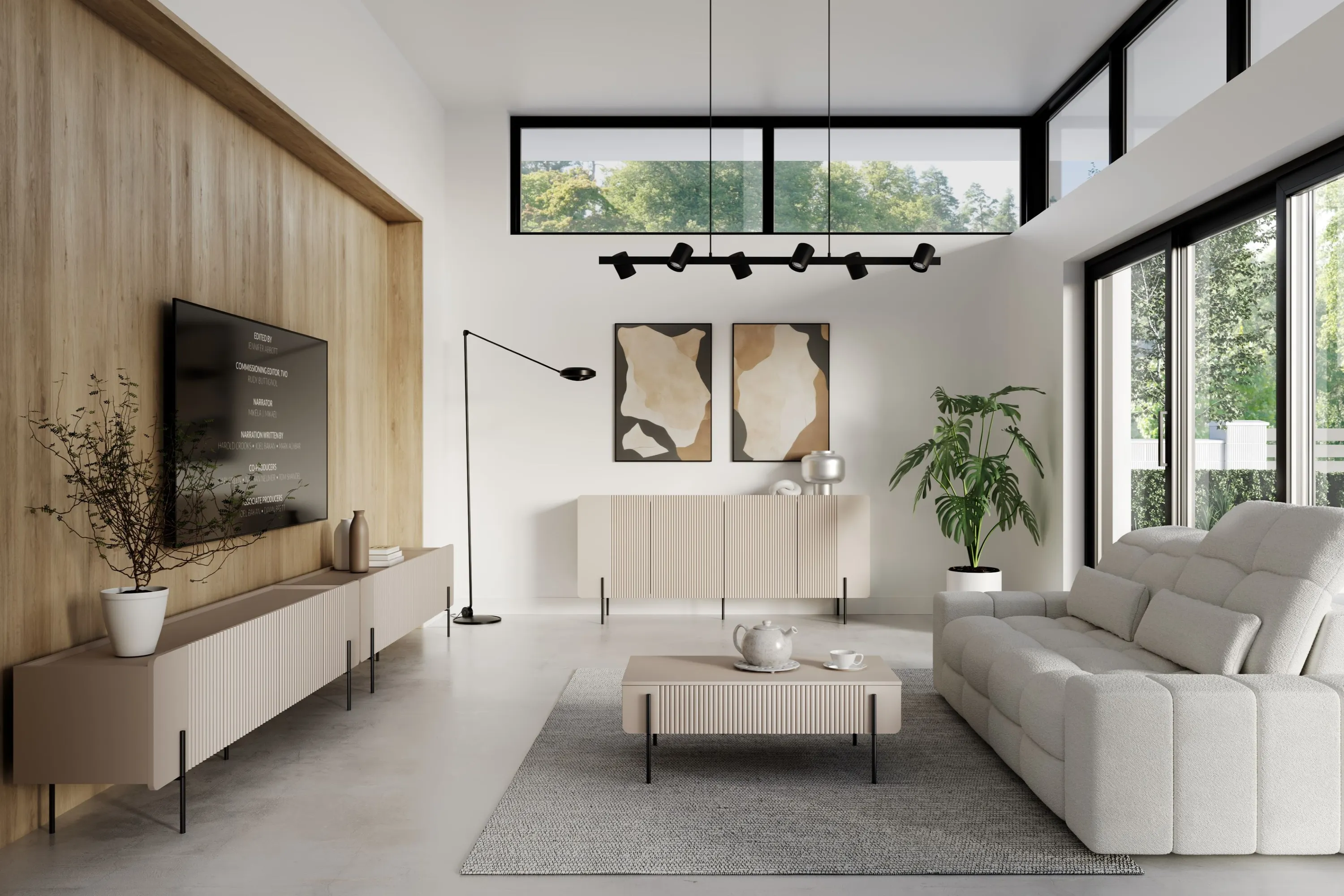 Stolik kawowy z 2 szufladami MALMI ryflowany front 60x100cm - kaszmirowy - czarny - B_167012