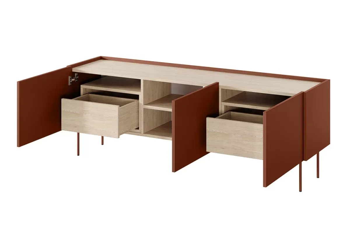 Szafka RTV DESIN 170 z 2 szufladami - czerwony ceglany - dąb nagano - B_149120