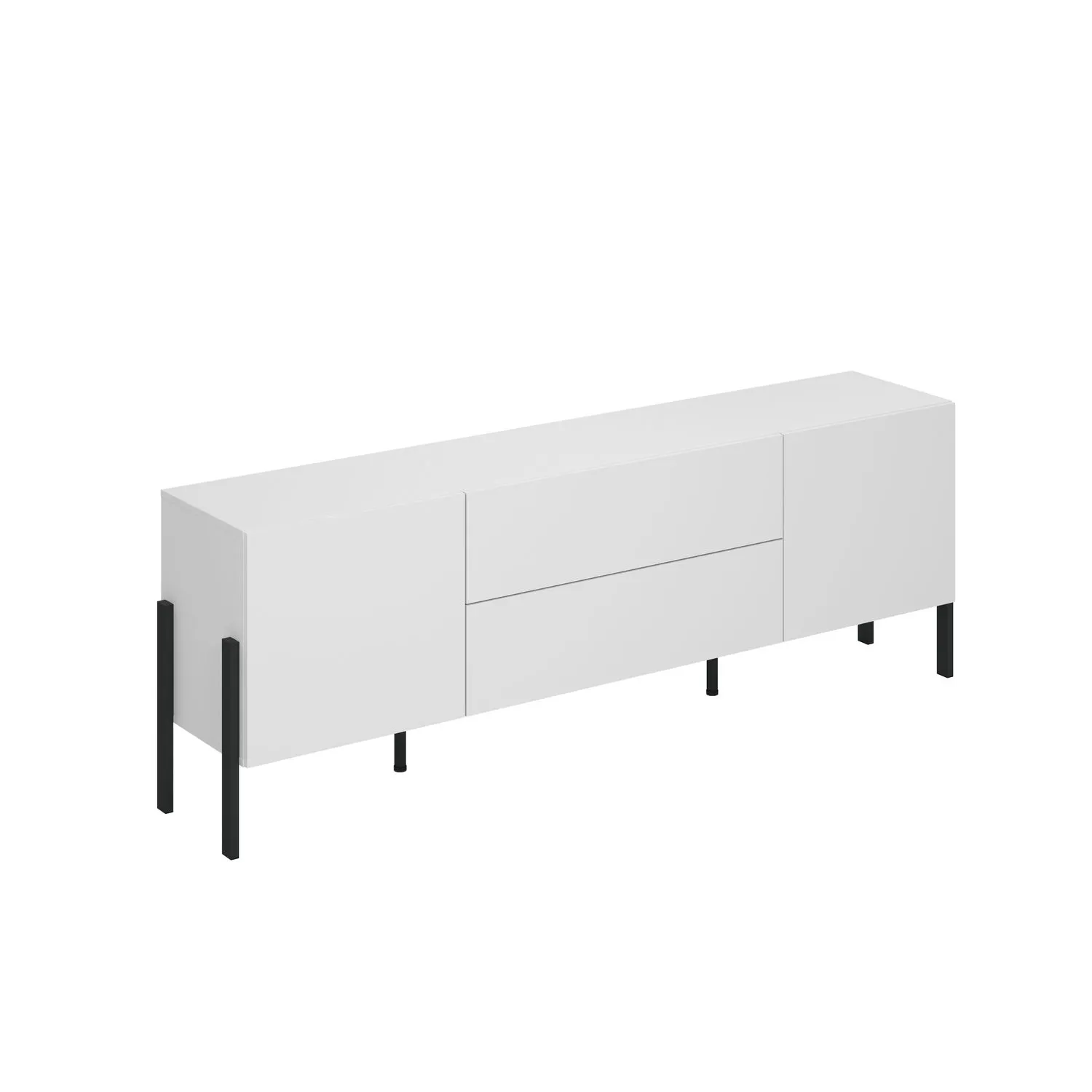 Szafka RTV 2-drzwiowa z szufladami JUKON 204 cm biały mat Meble, Kredens, Szafka