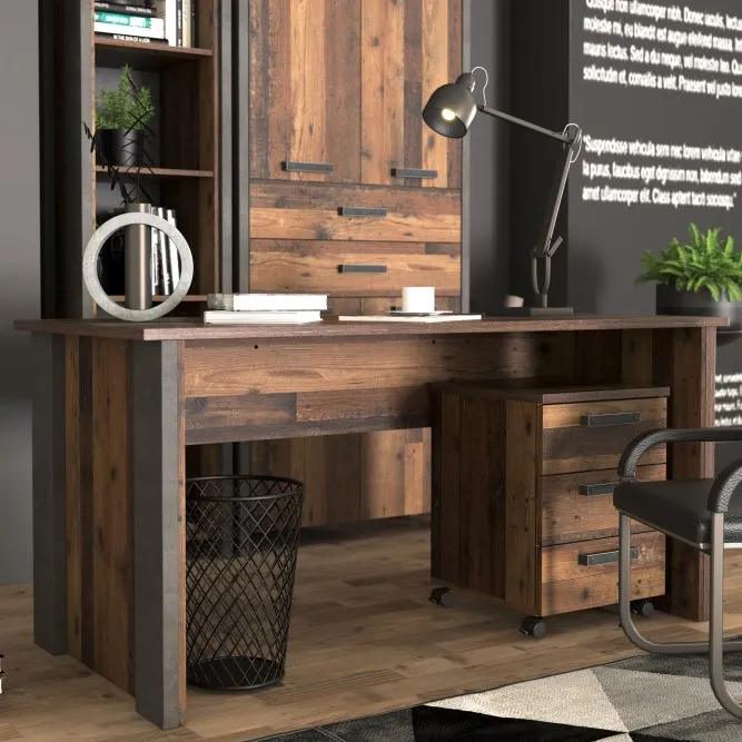 Biurko minimalistyczne CLIF 70x153 cm - old wood vintage, beton - CLFB116-C546