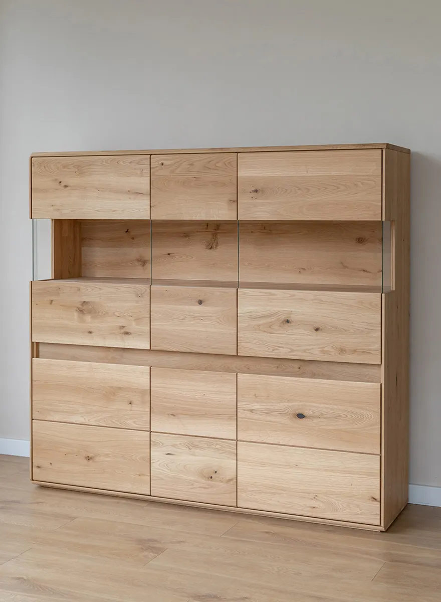 Witryna drewniana szklana DIVISIONE z oświetleniem 163x152 dąb olejowany - ZIDIV05