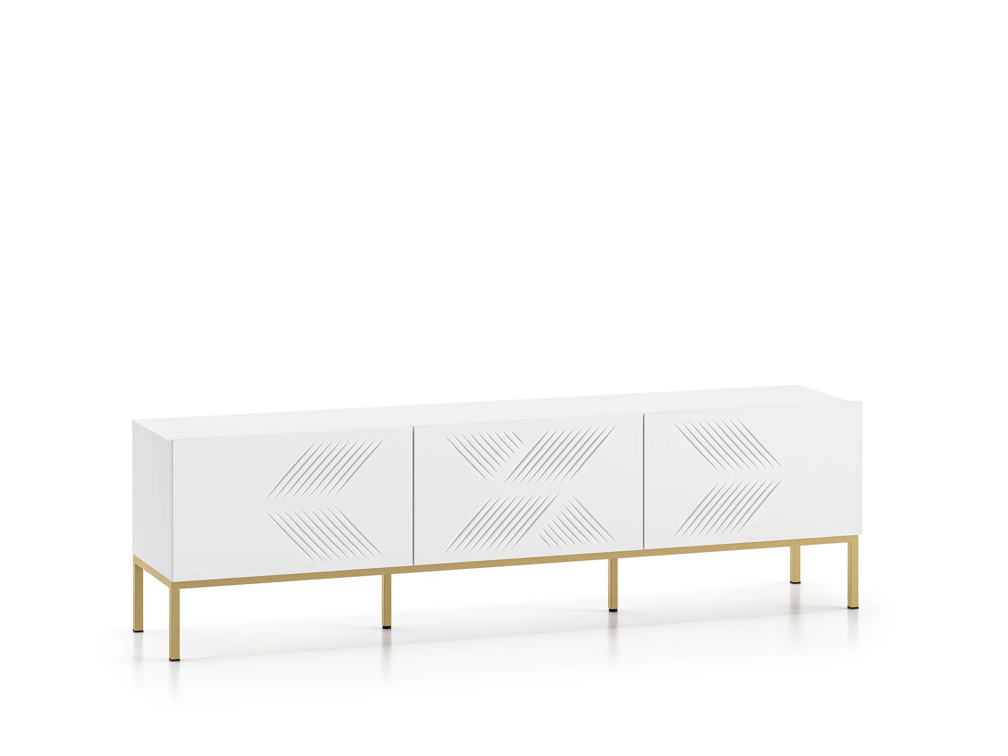 Szafka RTV z 3 klapami Clearing 04 biały alpejski, podstawa-złoty