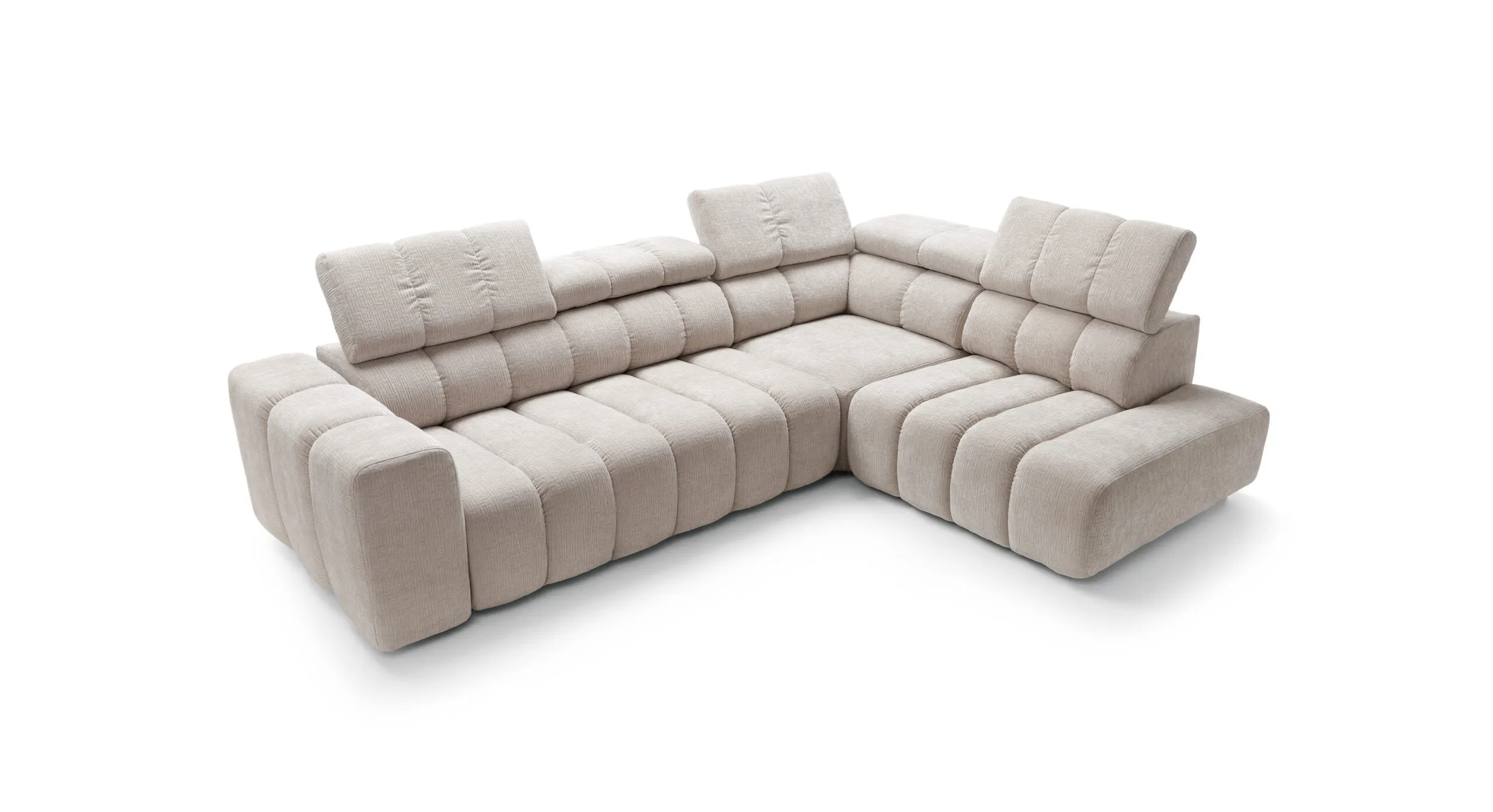 Narożnik modułowy ZURICH A2E-C-OTTR prawostronny, regulowane zagłówki - Tkanina Over The Horizon 08 beżowy - ZURICH_NAR_OTH08_P