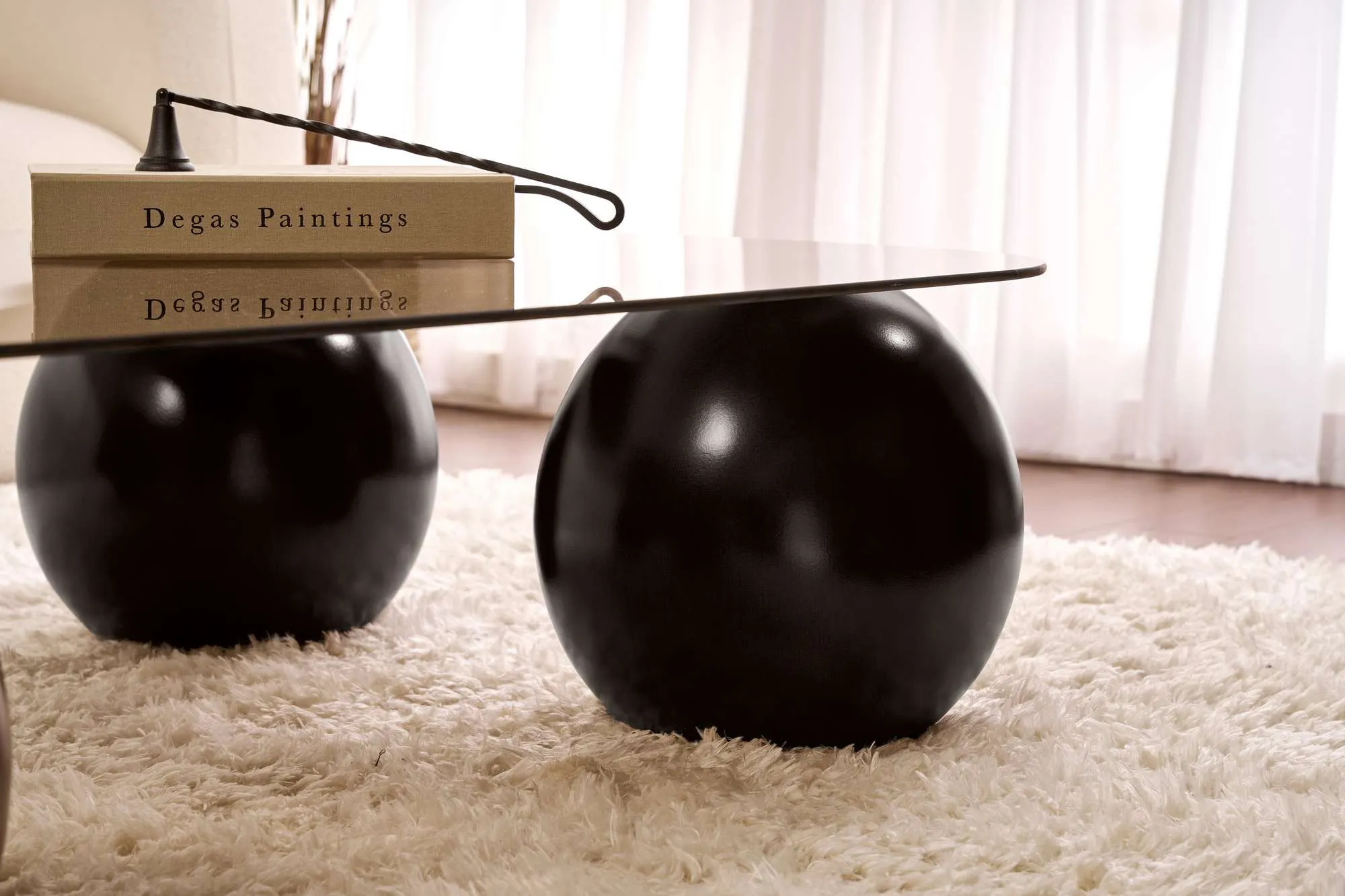 Stolik kawowy EVARA 75x118 nogi kule czarne blat szary - ASI_857NRD1124