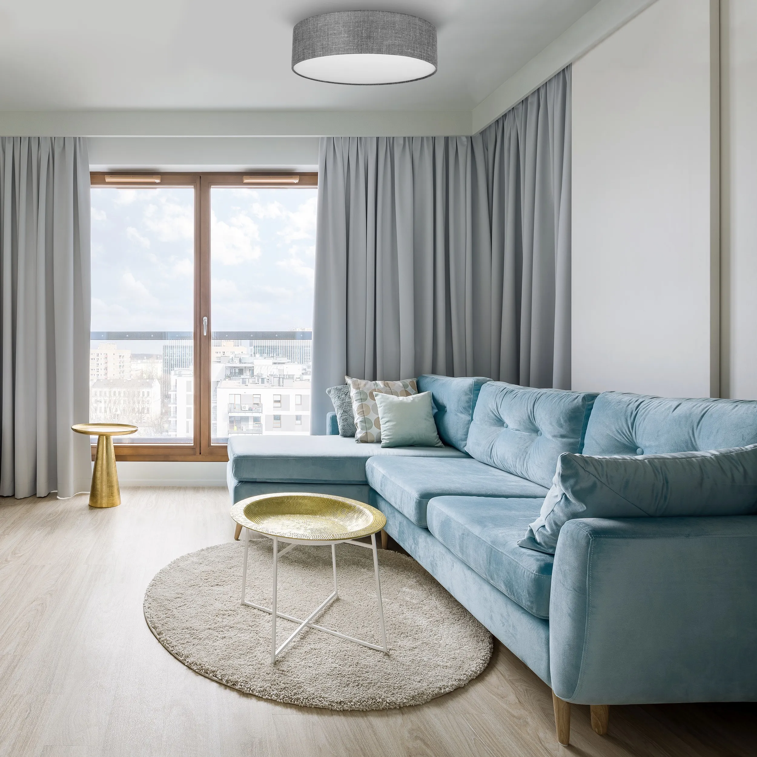 Lampa sufitowa EARTH szara z tkaniny biały klosz 60x17cm - TK_4661