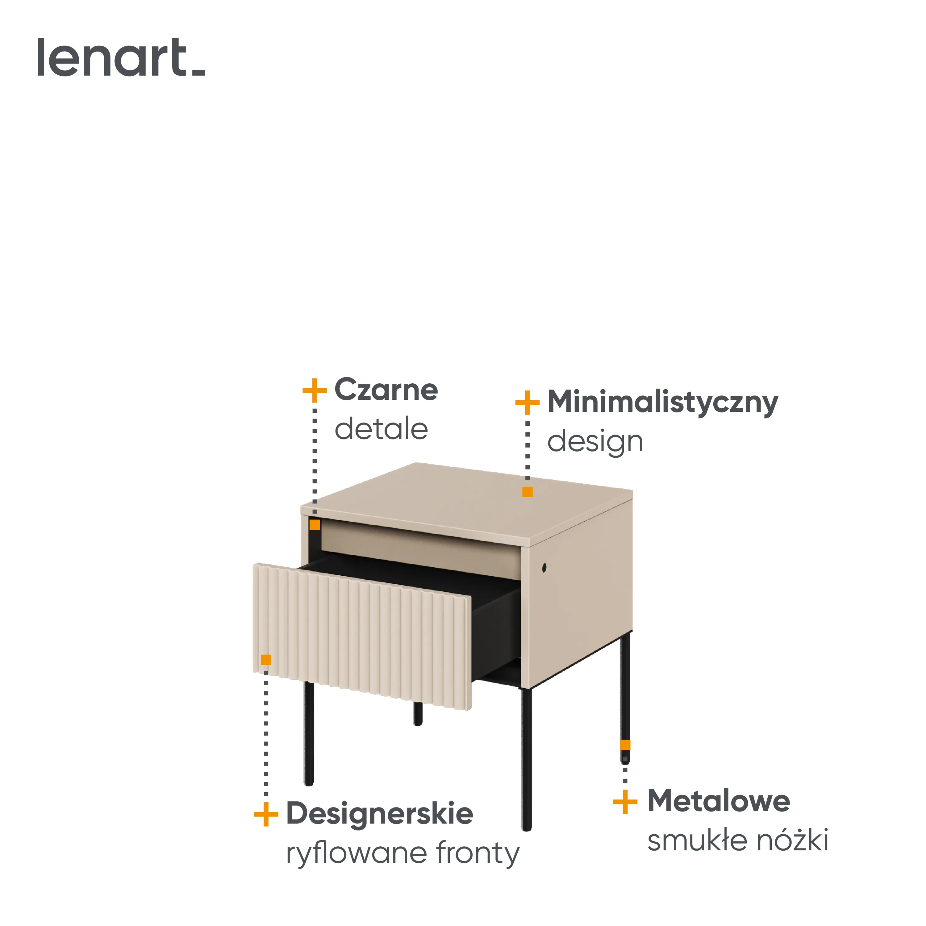 Szafka nocna z oświetleniem TREND TR-10 1S beż piaskowy/czarny - TR10BPC-V2
