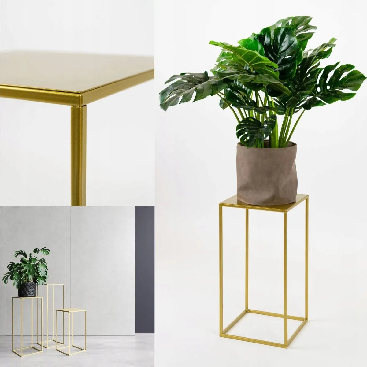 Kwietnik stojący metal drewno BREST S złoty - LD_TZ000160