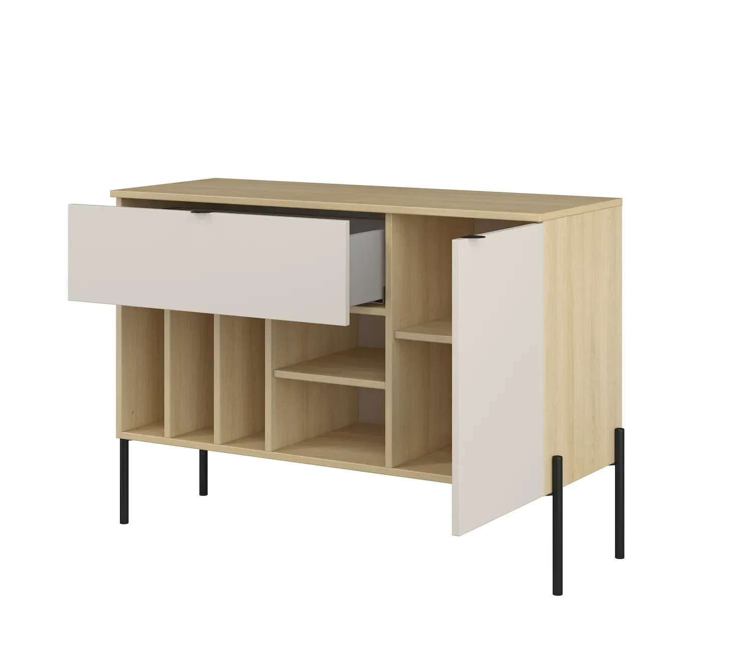 Komoda z szafką i szufladą ORE 105 cm dąb lindberg kaszmir czarne nóżki - 24LKOG45