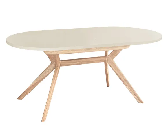 Owalny stół rozkładany BIJU 90x170-220cm kremowy jesion Stolik kawowy, Stół do jadalni, Meble, Tabela, Sklejka