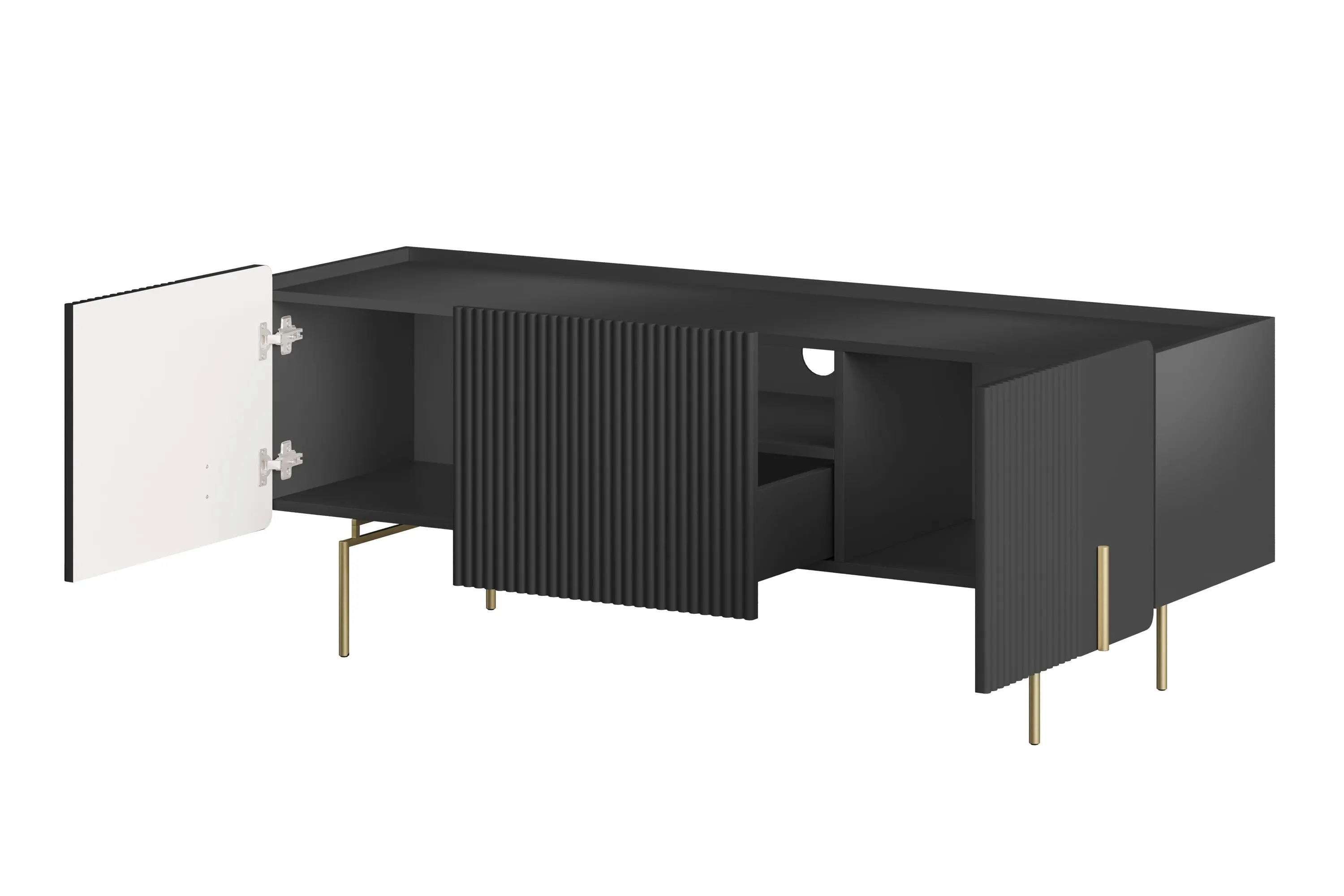 Szafka RTV 2-drzwiowa z 1 szufladą MALMI 150cm - czarna - złote nogi - B_166987