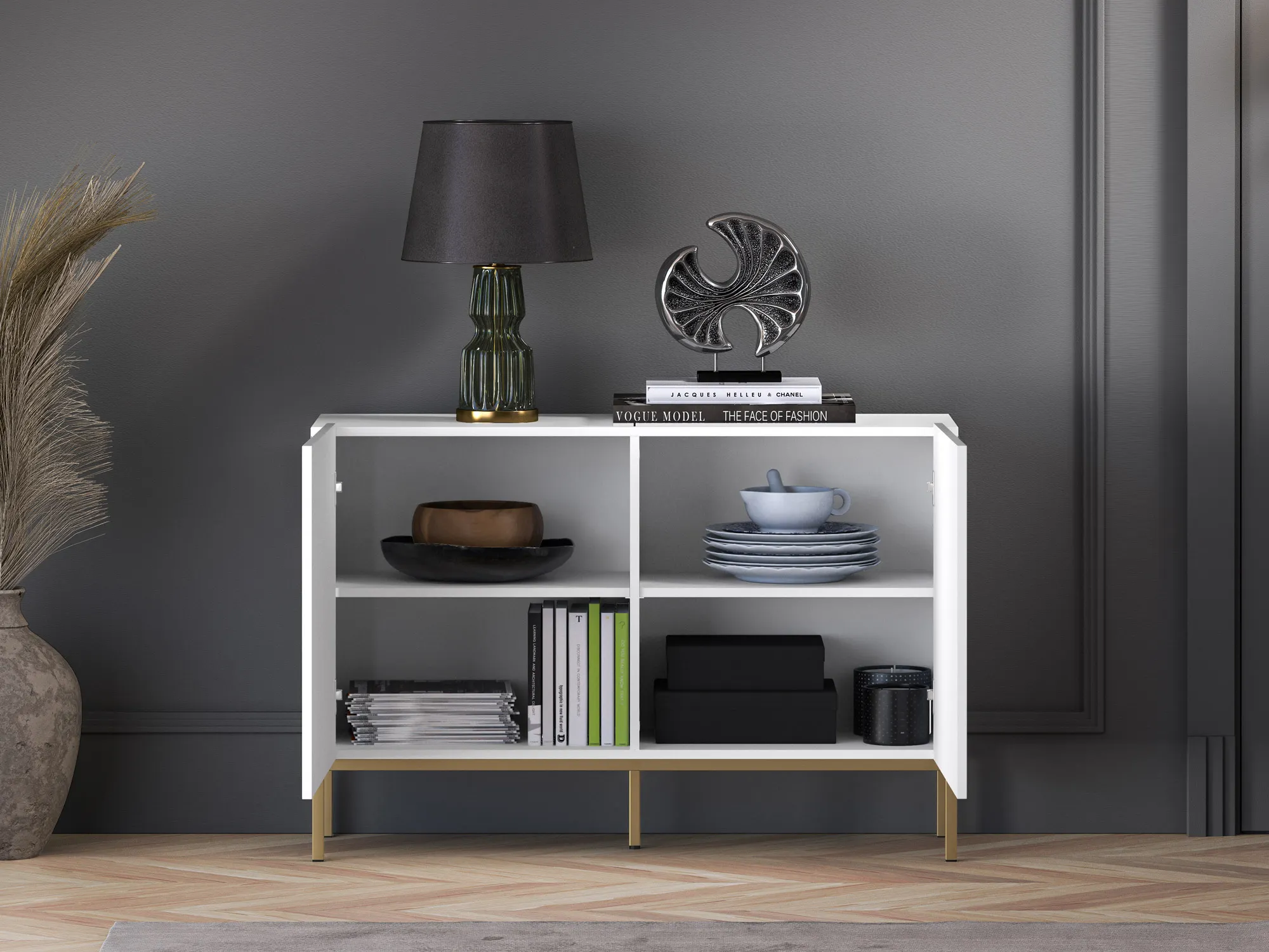 Komoda 2-drzwiowa CLEARING 03 biały alpejski, podstawa-złoty - 1CLEA03-001-03