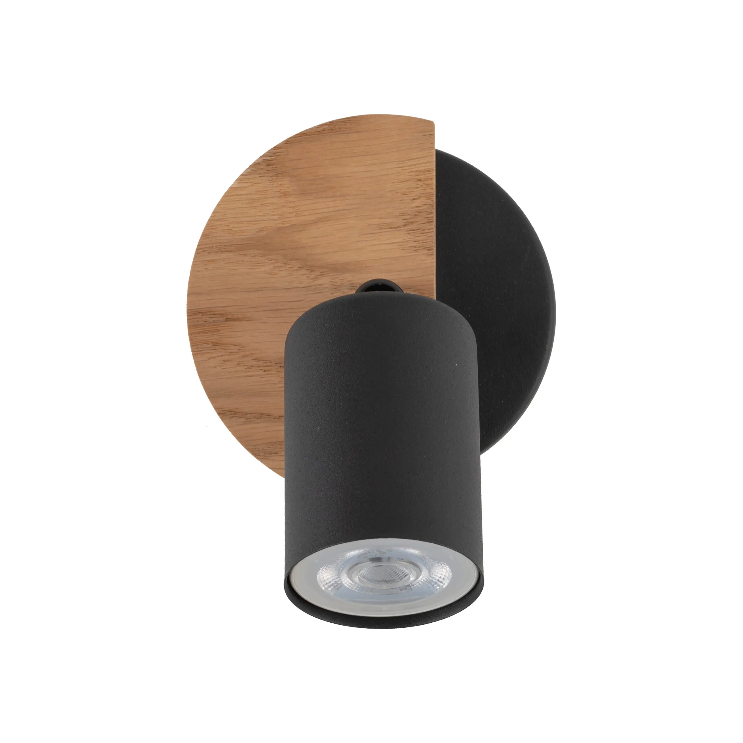 Lampa sufitowa / Kinkiet COVER czarna z drewnianym elementem regulowana 15x14x11cm