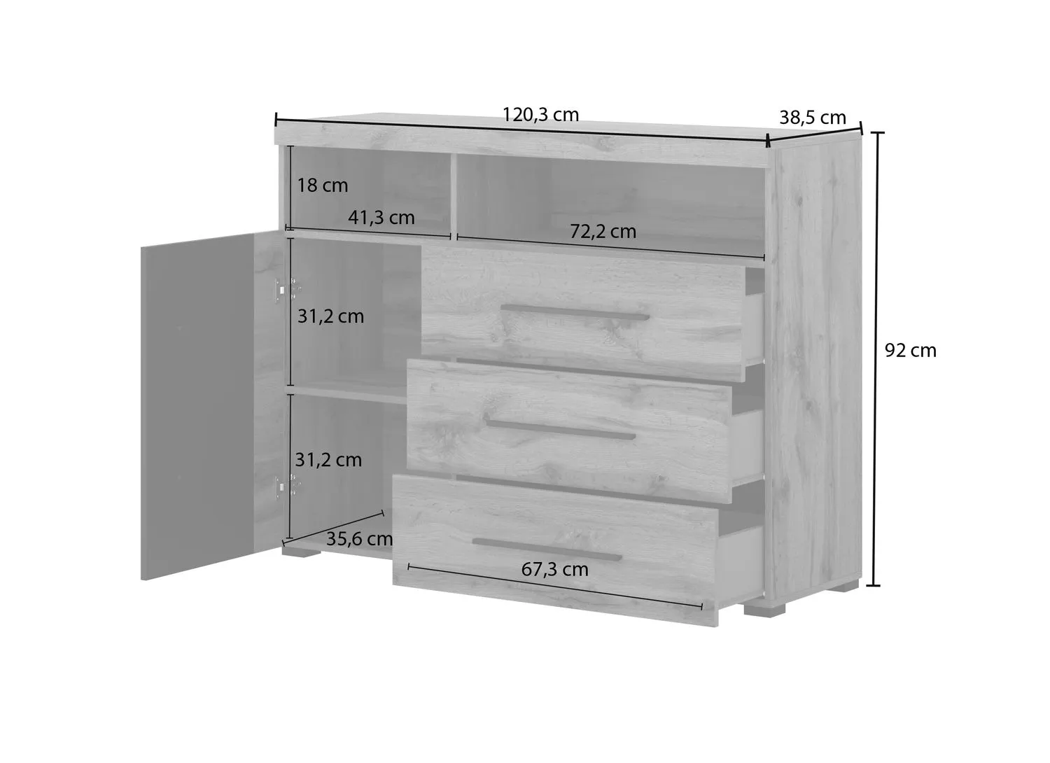 Komoda 1-drzwiowa z szufladami ROGER 1D3S dąb wotan - 22N2ZH47