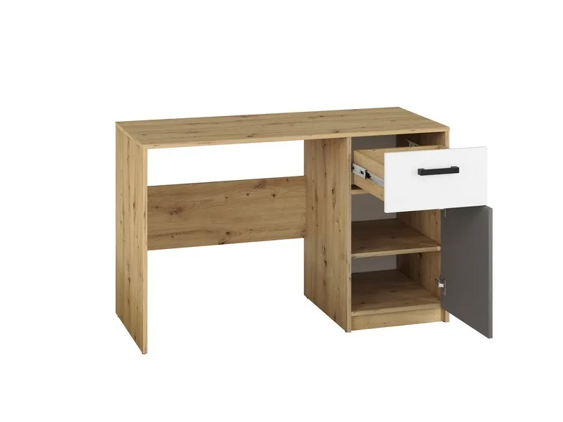 Biurko młodzieżowe FINI 08 biały, antracyt, dąb artisan - 1FINI08-001