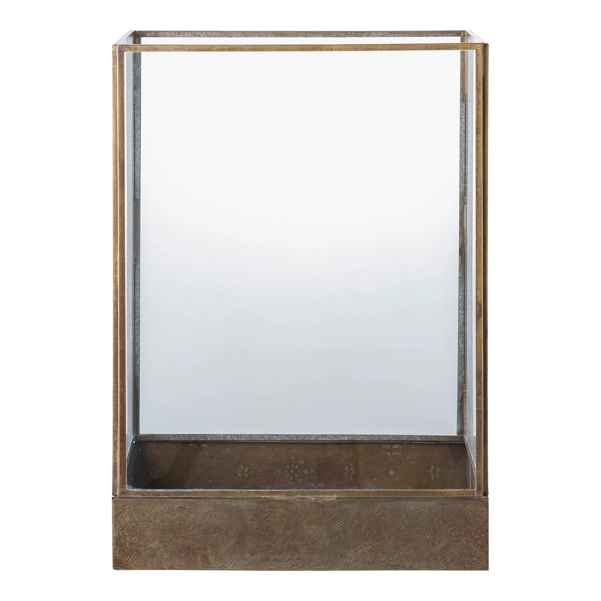 Latarnia MANALI metal szkło szer.15 cm wys.36 cm efekt antycznego mosiądzu - 6407527