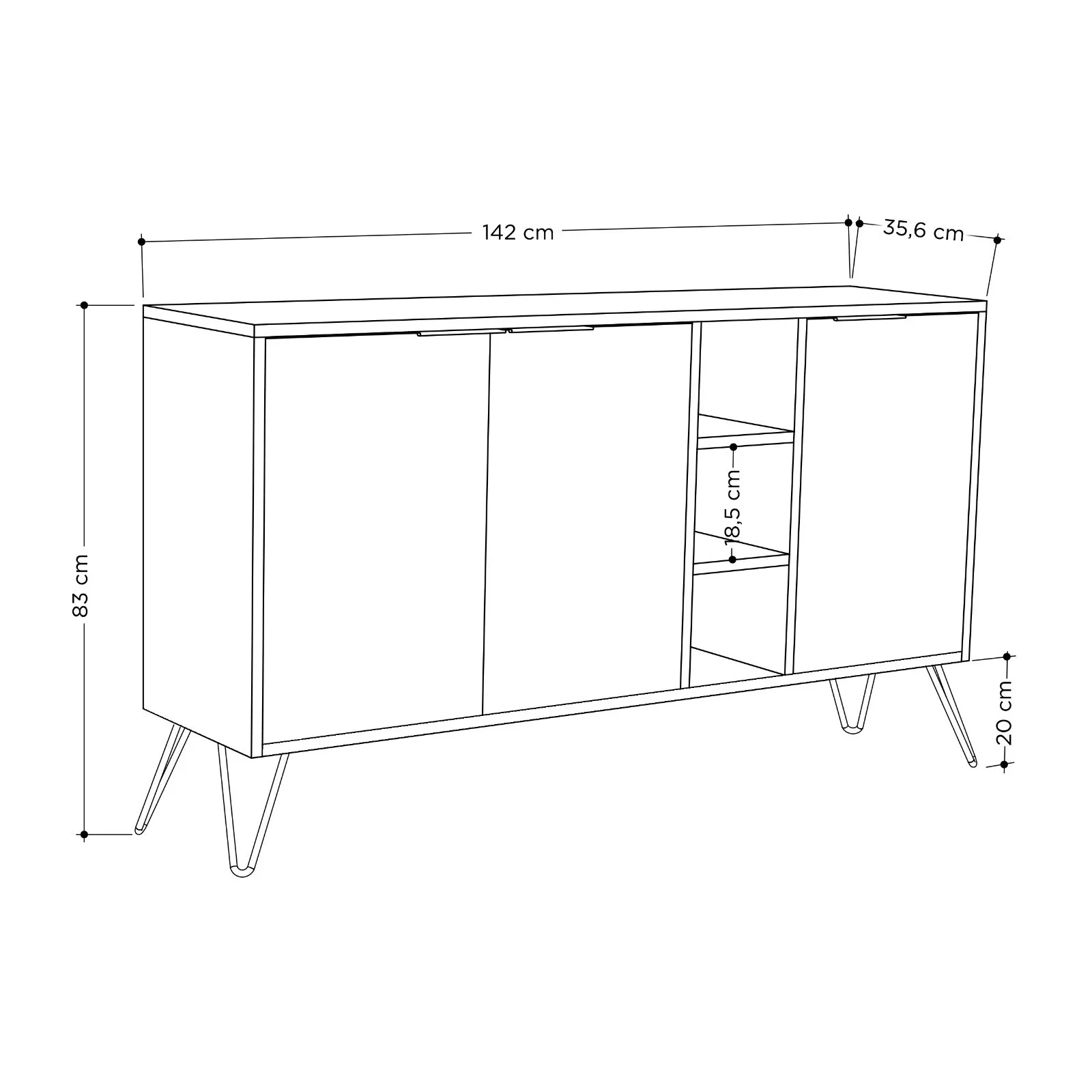 Komoda drewniana 3-drzwiowa z wnęką CLARA 142 cm dąb naturalny — zdjęcie 4