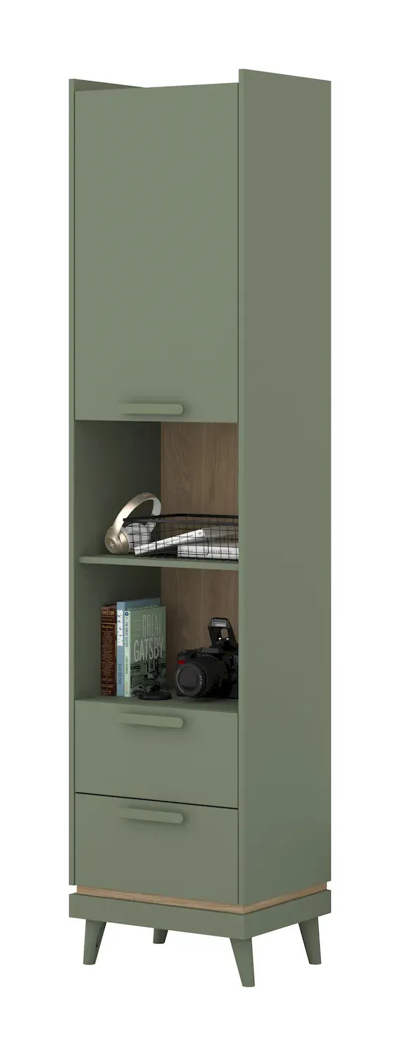 Regał 1-drzwiowy z 2 szufladami SCANDI 88 zielony-dąb olejowany - 24GDOH88
