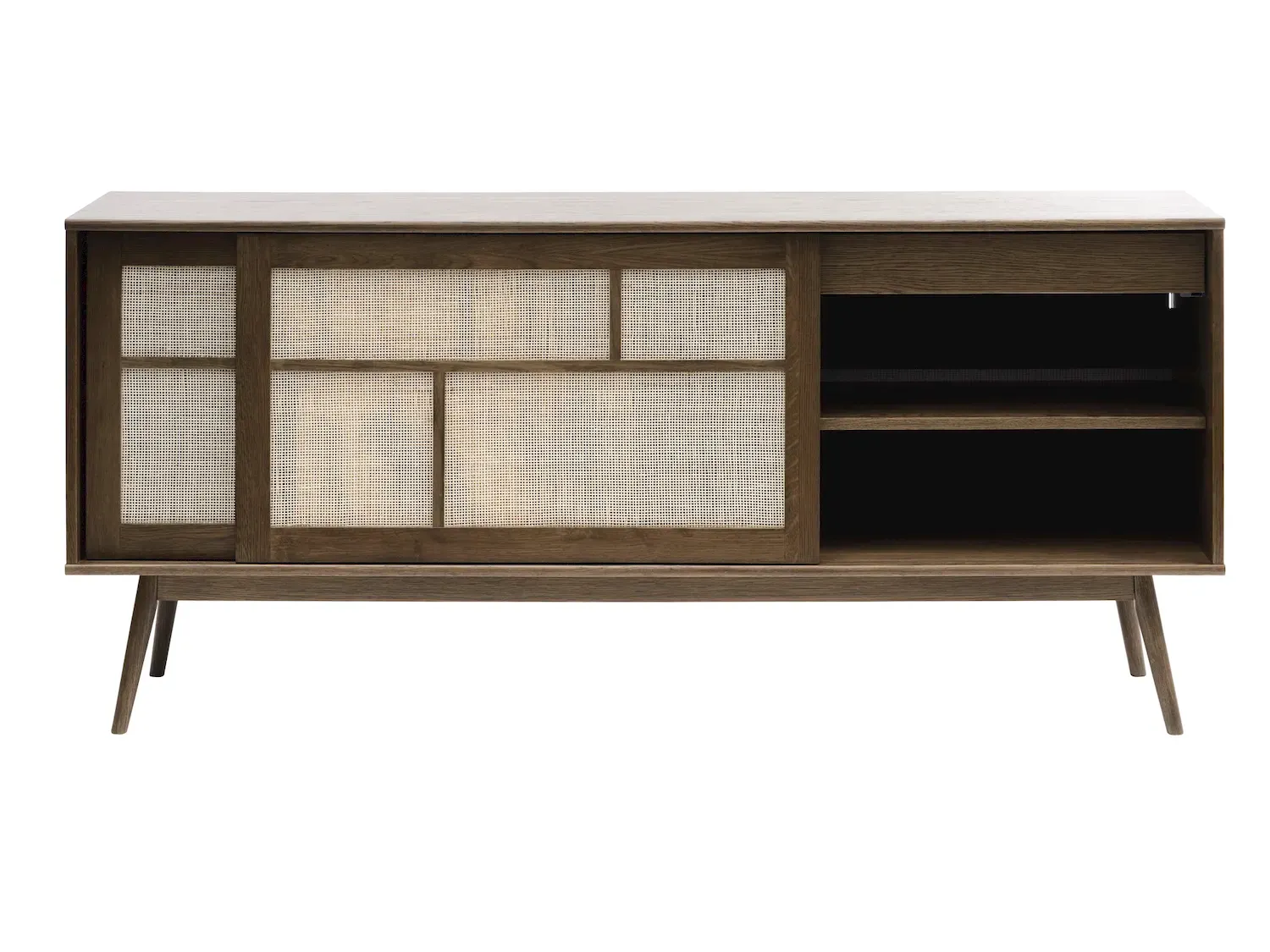 Komoda 2-drzwiowa BARRALI z rattanem - dąb wędzony, naturalny - UN_46712931