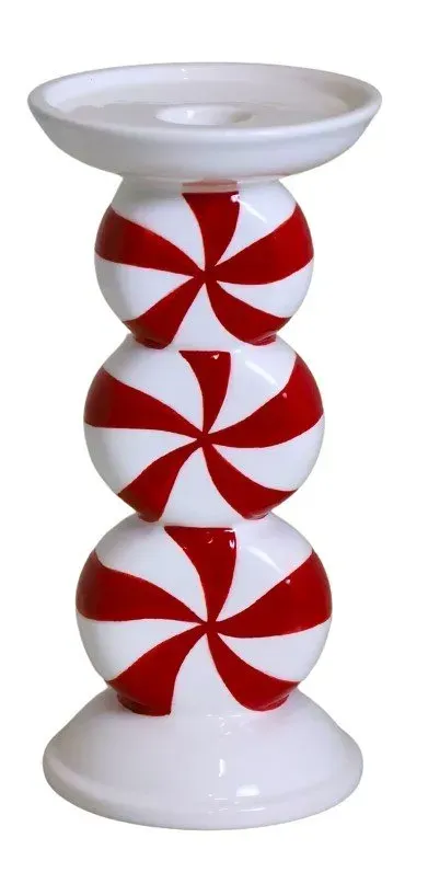 Świecznik ceramiczny duży bialo-czerwony