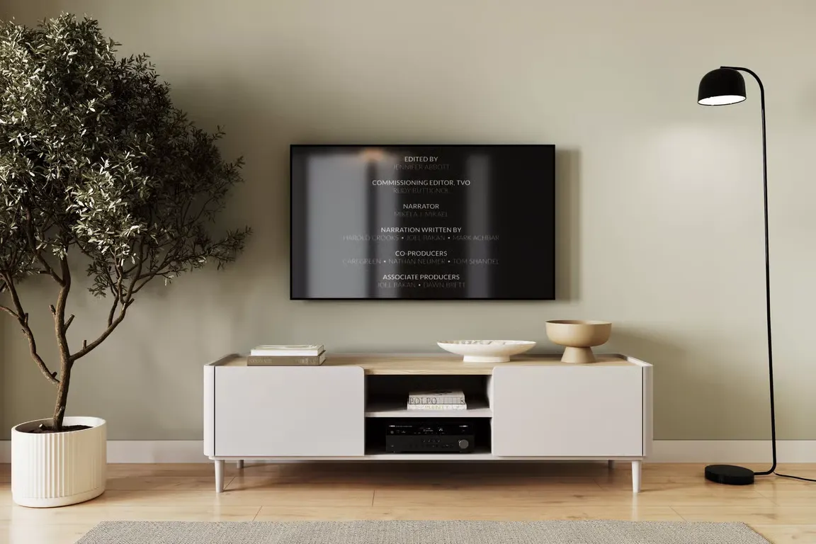 Szafka RTV z 1 klapą i szufladą ELIVO RTV 170cm drewniane nóżki cashmere dąb olejowany — zdjęcie 6