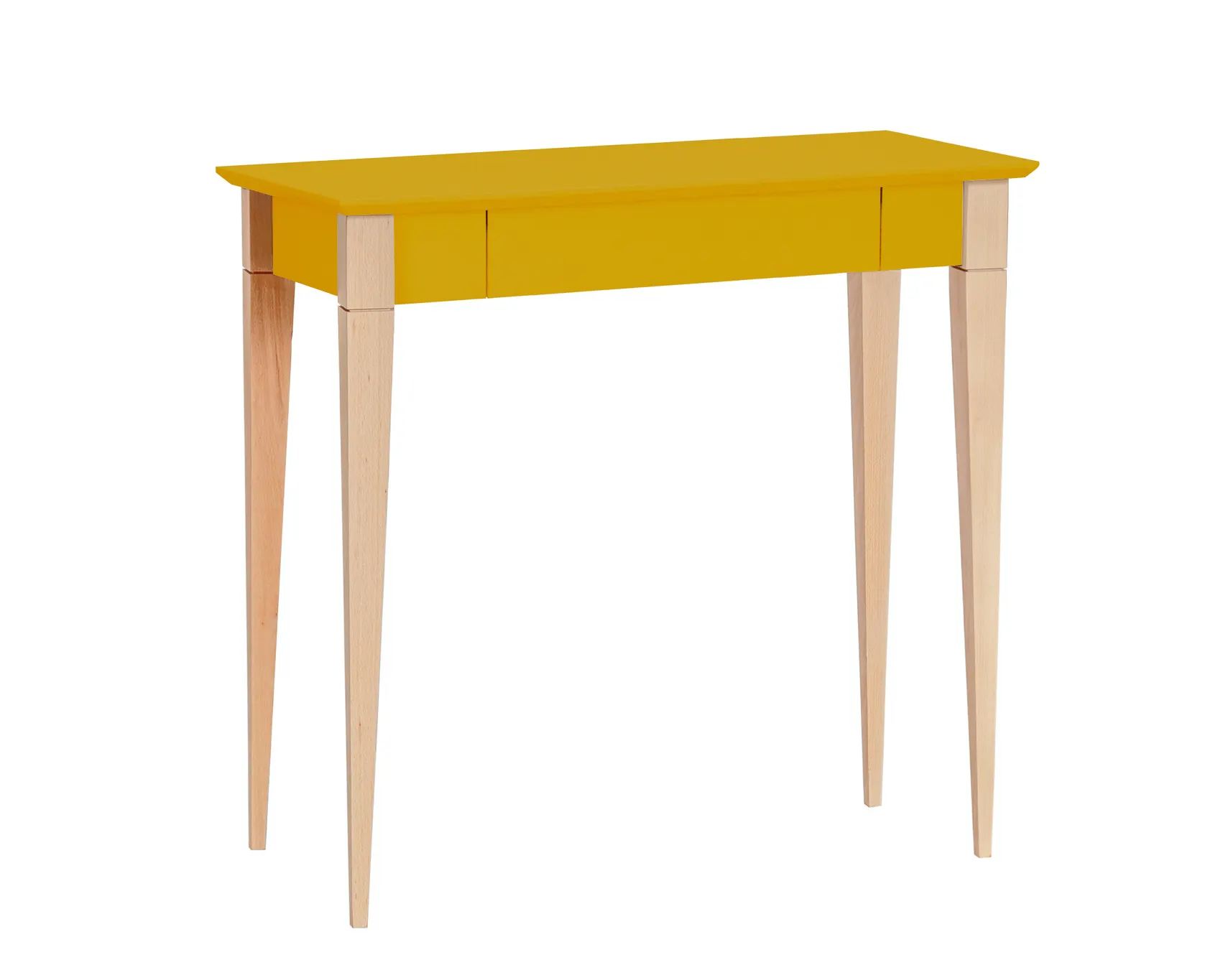 Biurko z szufladą 85x40 MIMO żółty blat/drewniane nogi