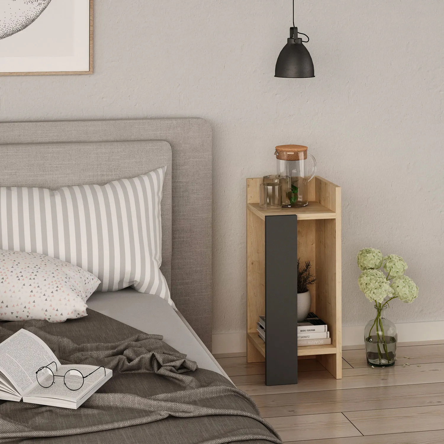 Szafka nocna otwarta ELOS prawa 25x27x60 dąb naturalny antracyt