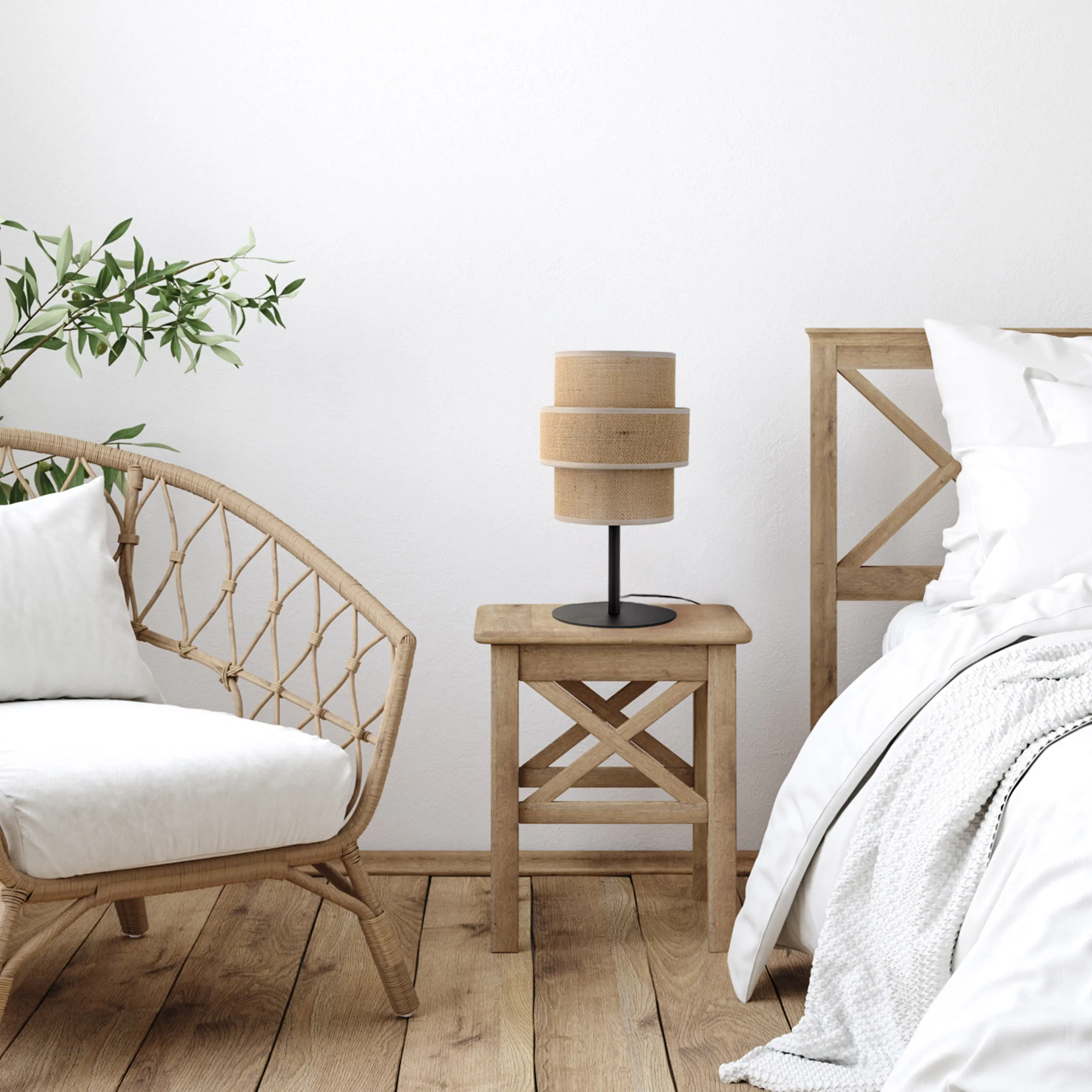 Lampa nocna CALISTO czarna z brązowym abażurem z tkaniny 38x20cm - TK_5404