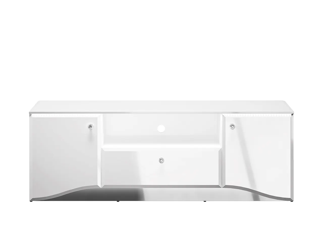 Szafka RTV 2-drzwiowa z szufladą GLAMOUR 03 z oświetleniem - biały połysk - 1GLAM03-001