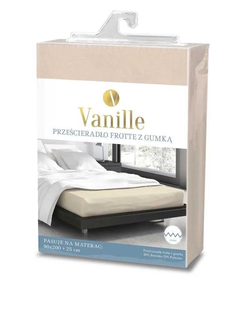 Prześcieradło frotte z gumką VANILLE 90X200+25 bawełna 80% beżowe - FARO_20526